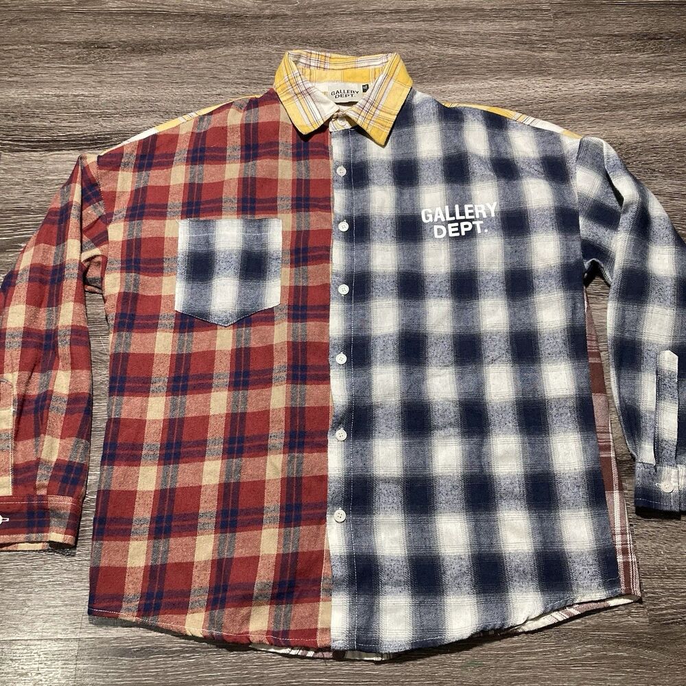 Gallery Dept Two-Tone Plaid Button-Up Shirt in Red, Navy & Yellow